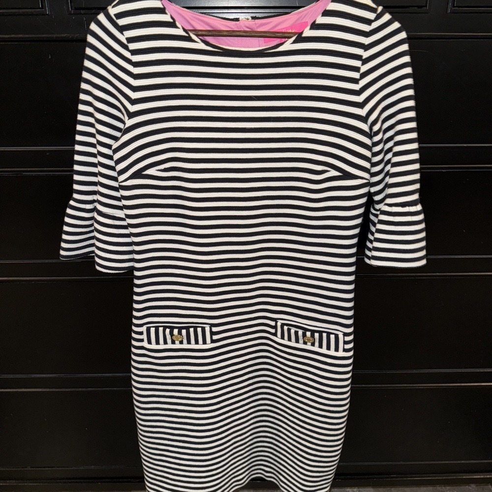 Lilly‎ Pulitzer Womens Size XS Charlene Black Striped Dress Nautical Pocket